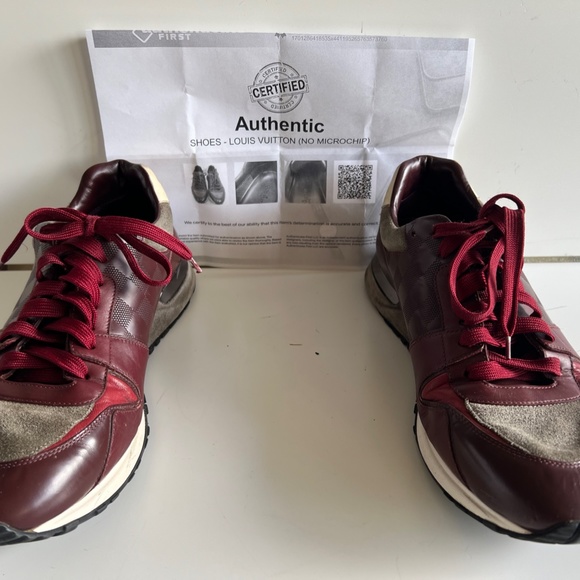 Authenticated Louis Vuitton Burgundy Suede Run Away Sneakers Men's Size 8/US 9 - Picture 2 of 16